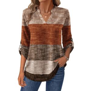 Zeagoo Womens Roll Up Long Sleeve Tops V Neck Shirts Dressy Casual Work Blouses S (Jh398)