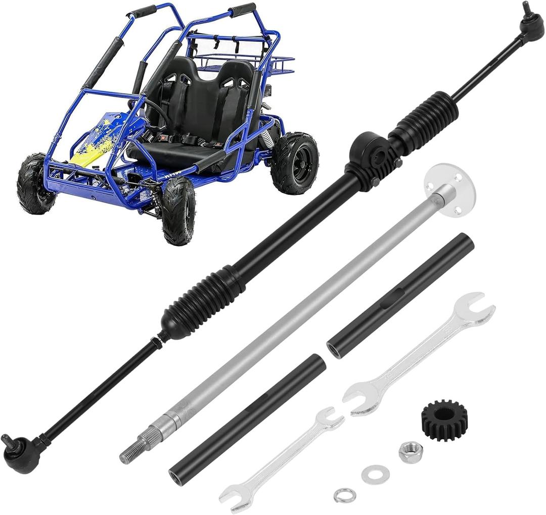 Steering Gear Assembly Fit for Coleman KT196 Go Kart CK196-T 196cc 6.5HP Kandi 110cc Gas Powered 4 Wheeler Quad DIY Racing Go Cart, Go-kart Steering Gear Box with Ball Joint Rod Assembly