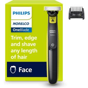 Norelco Philips One Blade 360 Hybrid Face, Electric Beard Trimmer and Shaver, with 360 Blade Technology, 1x 360 Blade for Face, 5in1 Adjustable Comb, Model QP2724/90 (Black & Lime Green)