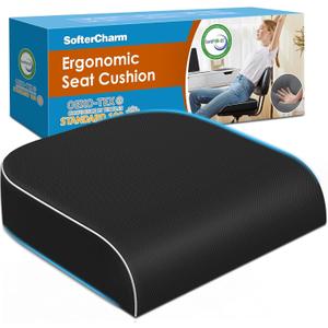 Seat Cushion, Memory Foam Office Chair Cushions for Long Sitting Hours, Chair Pad for Sciatica, Coccyx, Tailbone, Hip Pain & Pressure Relief, Office, Home, Car Seats, Airplane, Black/Large