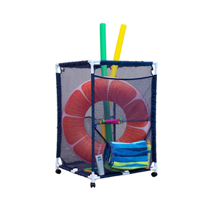 Essentially Yours Rolling Pool Storage Organizer Bin, Medium, (25.4" W x 25.4" L x 40" H), Blue / White Style 417227