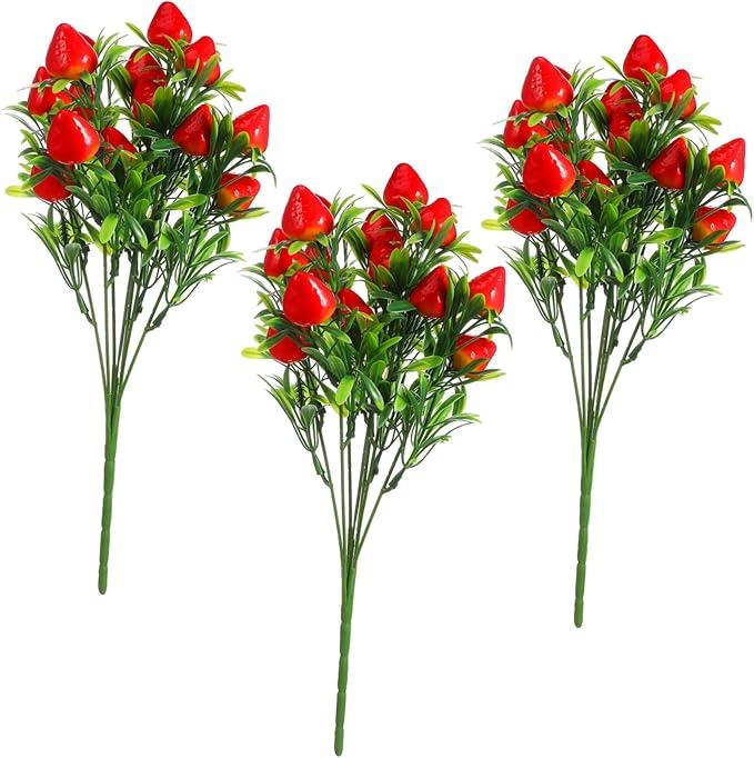 Cabilock Simulated Strawberry Bouquet Faux Strawberry Stems Artificial Plants Realistic Flowers for Home Decoration Wedding Party DIY Crafts 10.62X8.26X0.35In