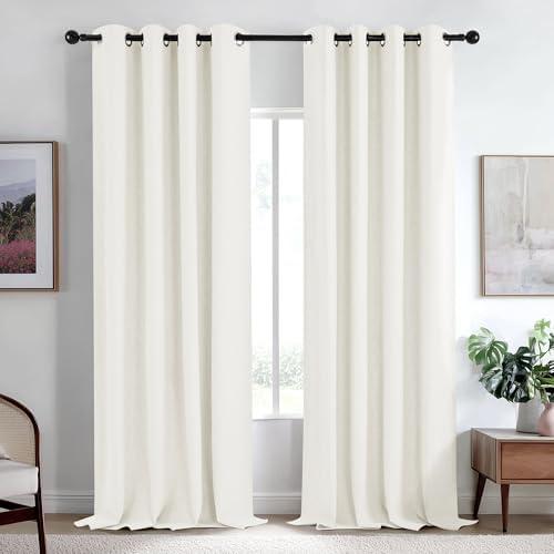 Deconovo Total Blackout Curtains Faux Linen Room Darkening Thermal Insulated Noise Reducing Energy Effcient Draperies for Living Room Bedroom (Greyish White, 42x96 Inch, 2 Panels)