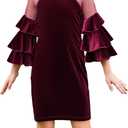 WDIRARA Girl's Velvet Mesh Layered Bell Sleeve Party Elegant 3/4 Sleeve Short Dress (Burgundy) , Brans Size: 9Y