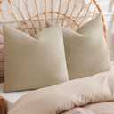 PHF 100% Cotton Waffle Weave Throw Pillow Cover, 24" x 24", No Filling, 2 Pack Elegant Home Decorative Square Throw Pillow Covers for Bed Couch Sofa, Khaki