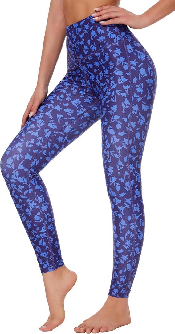 Ubestyle UPF 50+ High Waist Women's Swim Pants Swim Leggings Swimming Tights Rash Guard Pants Sun Protective (Navy Flower)