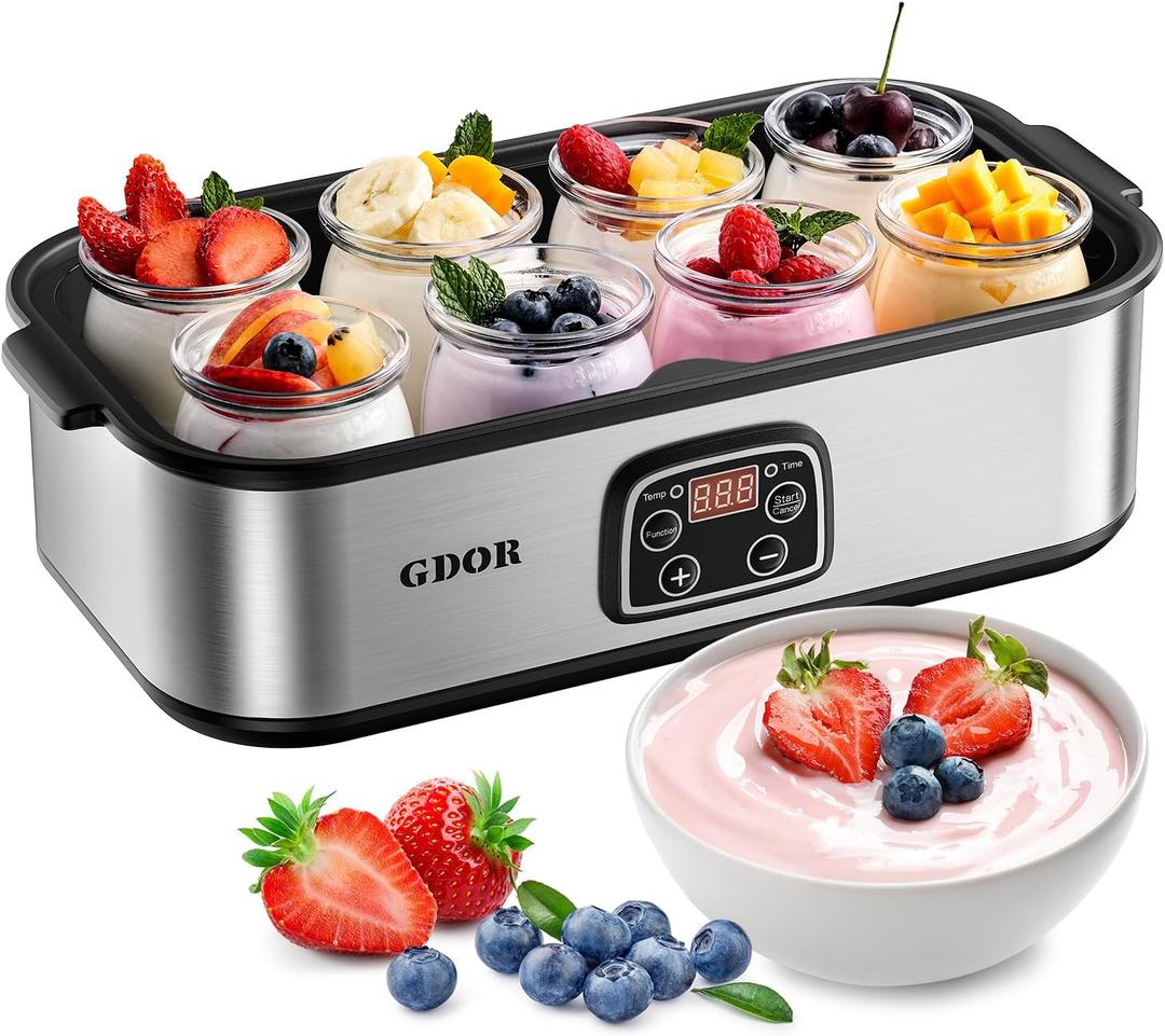 GDOR Yogurt Maker Machine with Temperature Control, 48H Timer Digital Greek Yogurt Machine with 86oz BPA-Free Glass Jars, Stainless Steel