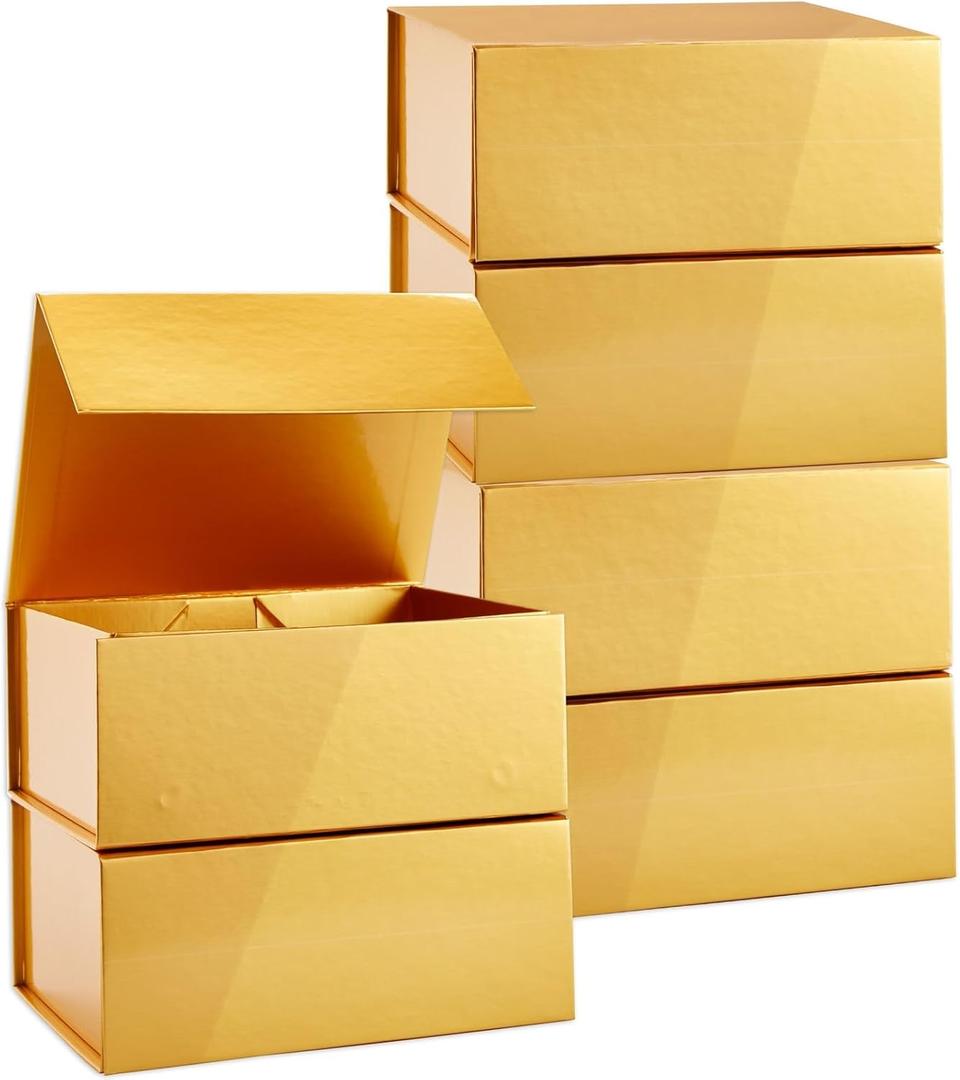 Stockroom Plus Magnetic Gift Boxes with Lids for Birthday, Wedding, Groomsman and Bridesmaid Proposal Box (9.5 x 7 x 4 Inches) (Gold) - 6 Pack