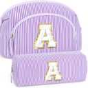 YOOLIFE Easter Gifts for Women Teens - Initial Purple Makeup Bags for Teen Girls Gifts Year Old Girl Birthday Gift Friend Birthday Bridesmaid Wedding Gift for Women, Easter Basket Stuffers Purple A