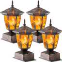 Dynaming 4 Pack Solar Flame Post Lights Outdoor, Solar Powered Lamps Fence Post Cap Lights, Flickering Flame LED Lantern Waterproof for Garden Deck Patio, Fit 4x4, 5x5 or 6x6 Wooden Posts, Bronze