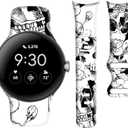 Compatible with Pixel Watch 3 41mm,Pixel Watch 2/1 Band for Women Men,Soft Silicone Sport Adjustable Replacement Strap for Pixel Watch 3/2/1 Accessories (Cool Skull Flower)