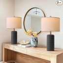 PoKat 23" MatteTextured Ceramic Table Lamps Set of 2 for Bedroom, StoneLike Modern Bedside Lamps for Night Stands, Farmhouse Nightstand Table Lamps Decor for Living Room End Table Black