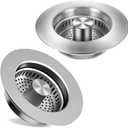 Kitchen Sink Drain Strainer 2 Pack, 304 Stainless Steel Pop Up Sink Stopper, Anti-Clogging Sink Drain Strainer for US Standard Kitchen Drain (SUS304 Brushed)
