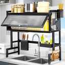Over the Sink Dish Drying Rack 3 Tier with Cover.Space-Saving Dish Drainer Organizer for Dishes, Glasses, Bowls & Cutlery.Tidy Kitchen Counter Storage Solution
