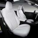 Custom Fit Seat Covers for 2025 2026 Tesla Model Y Juniper (5-Seater), Waterproof Breathable Nappa Leather, OEM Style Full Set Protectors, Airbag Compatible - White