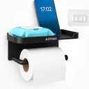 Minimal Toilet Paper Holder - Self Adhesive Wall Mount, NO Drill, Easy Installation, for Bathroom (Black)