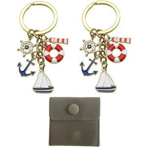 2pcs Sailboat Keychain with Lighthouse, Lifebuoy, Anchor, Maritime-Inspired Bags Charms Accessory birthday Gifts with gift bag