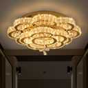 Flashing God W24'' Gold Crystal Chandeliers Crystal Ceiling Light Fixtures LED Flush Mount Light for Living Room Bedrooms Dining Room Dimmable 2700k 4500k 6000k
