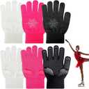 Jiuguva 3 Pairs Ice Skating Gloves Figure Skating Accessories Gloves with Snowflake Rhinestone for Kid Girl (Black, White, Pink)