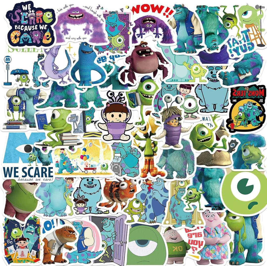 50pcs Cartoon Monsters, Inc. Stickers for Kids, Vinyl Waterproof Decal for Water Bottle Laptop Toy Sticker for DIY Decorate Bumper Phone Hard Hat Kids Teens Gifts (Yellow)
