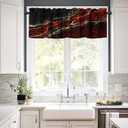 Red Marble Valance Curtain, Abstract Burgundy Maroon Marble Modern Luxury Vintage Black Red Gold Texture Print Blackout Short Window Drape for Kitchen Bedroom Living Room, 54x18inch
