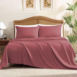 ClevaHome Sheet Set Queen Size, 4-Piece Bedding, Lightweight & Super Soft Easy Care Microfiber Shrinkage & Fade Resistant Bedding Set with 14'' Deep Pockets (Burgundy)