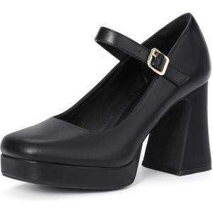 IDIFU IN4 Platform Mary Jane Shoes Women's Pumps High Chunky Square Closed Toe Heels Block Ankle Strap Work Wedding Prom Comfortable Dress Shoe Dressy Cute Trendy Vintage Heel Pump Shoes (8.5)