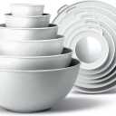 COOK WITH COLOR Mixing Bowls with TPR Lids - 12 Piece Plastic Nesting Bowls Set includes 6 Prep Bowls and 6 Lids, Microwave Safe Mixing Bowl Set (Speckled White)