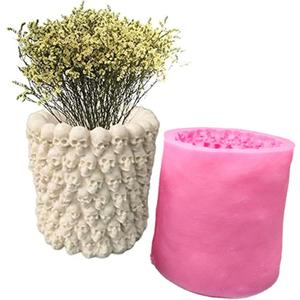 Skull Succulent Flower Pot Silicone Mold Concrete Planter Vase Cement Mold Plaster Epoxy Resin Pen Brush/Candle Holder Polymer Clay Mould (B)