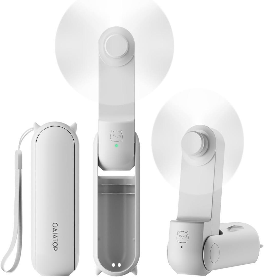 Gaiatop Portable Foldable Small Fan, Mini Hand Held Fan with USB Rechargeable 2000mAh Battery, Eyelash Fan for Girls, Travel For Women, Outdoor, White