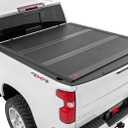 Rough Country Hard Tri-Fold Tonneau Cover for Chevy Silverado & GMC Sierra 1500/2500HD/3500HD (2014-2019) - Low-Profile Aluminum Truck Bed Cover, Fits 5'9 Bed w/Rail Caps