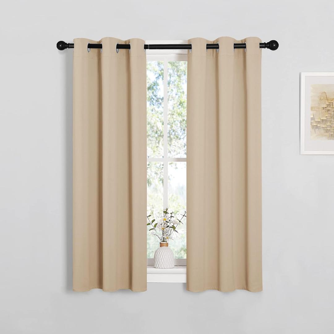 NICETOWN Room Darkening Curtain Panels for Loft, Biscotti Beige, 2 Panels, W29 x L40 -Inch, Thermal Insulated Grommet Room Darkening Draperies/Drapes for Window
