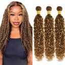 Highlight Honey Brown Bundles 32 32 32 Inch #P4/27 Kinky Curly Bundle Ombre Honey Blonde Human Hair Bundles Quick Weave 3 Bundles 150G Brazilian Remy Hair Extensions