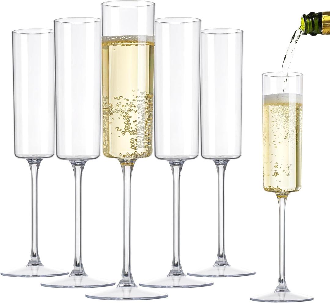 Nervure 24 Pack Plastic Champagne Flutes - 6 Oz Clear Disposable Champagne Flutes - Square Plastic Toasting Glasses for Party Birthday Anniversary Wedding