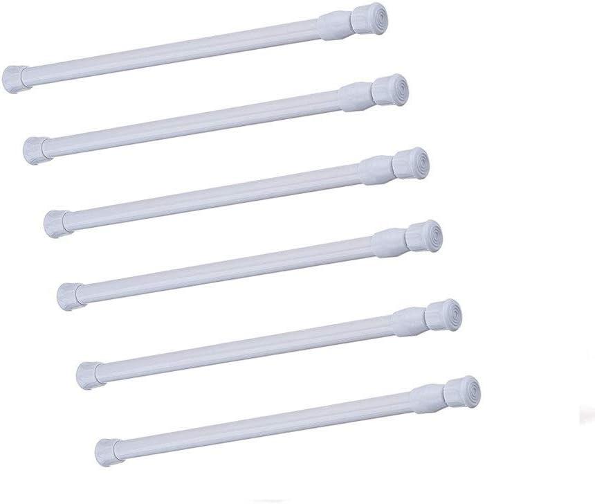 Cupboard Bars Tension Rods, 6 Pack 11.8-20 Inches Spring Tensions Rods Steel Adjustable Tension Curtain Rod Shower Rod Closet Rod Window Rods White