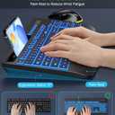 Wireless Keyboard and Mouse Combo with 7 Colored Backlits, Wrist Rest, Rechargeable Ergonomic Keyboard with Phone Holder, Silent Lighted Full Size Combo for Windows, Mac, PC, Laptop-Trueque (White)