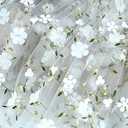 51 inches Width 3D Vivid Floral Chiffon Embroidery Lace Fabric by The Yard (White)