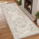 2x6 Washable Hallway Runner Rug - Kitchen Rugs with Non Slip Backing Vintage Soft Farmhouse Entryway Mat for Living Room Laundry Bedroom Brown/Ivory