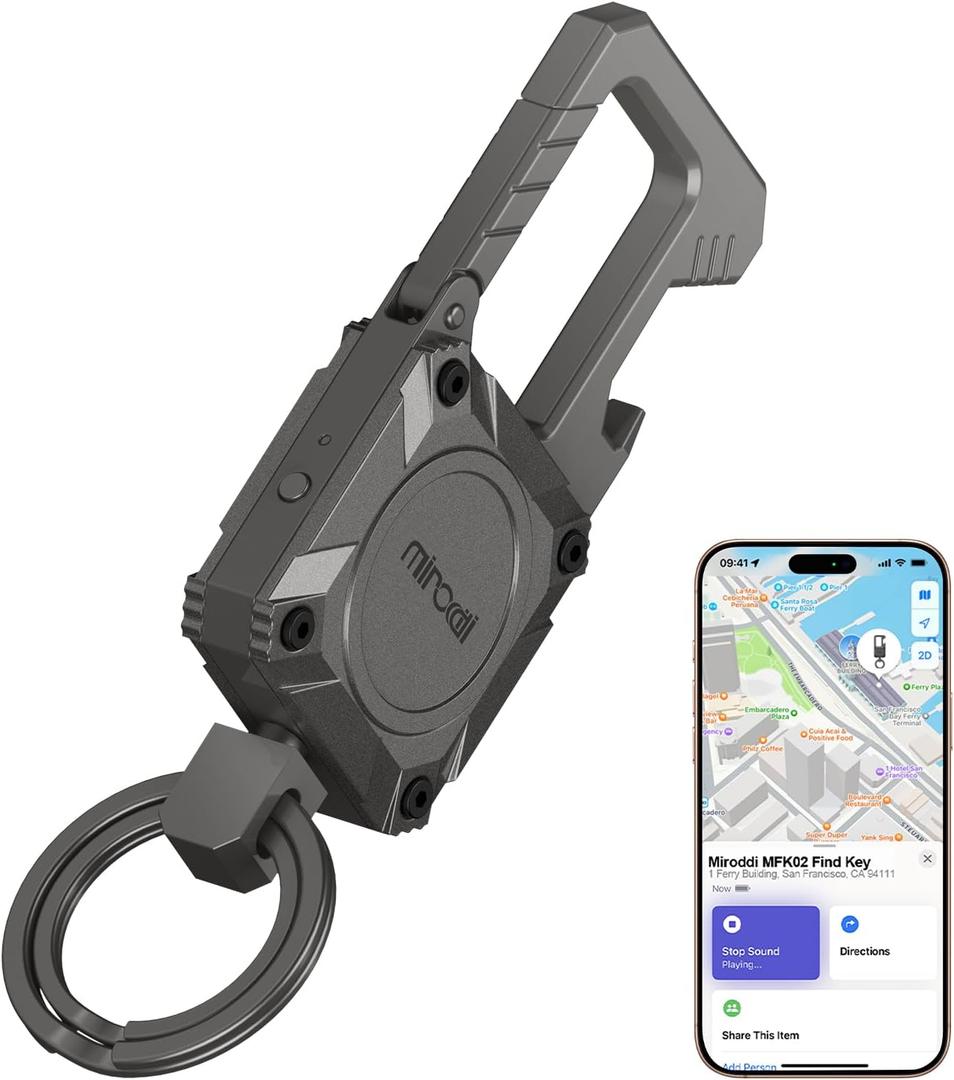 Miroddi Keychain Tracker, Men's Key Chain Works with Find My(iOS Only), Heavy Duty Keychain Carabiner Bottle Opener, Car Key Chains with Finder, Anti-lost Keyrings Tracker, Rechargeable, Gunmetal