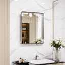 LOAAO 20x16 Inch Brushed Nickel Bathroom Mirror, Rounded Rectangle Silver Metal Frame Mirror, Brushed Nickel, Anti-Rust, Shatter Proof, Hangs Horizontally or Vertically