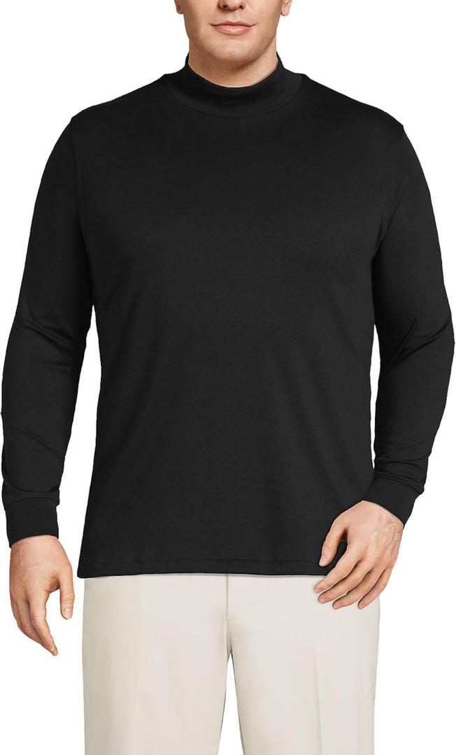 Lands' End Men's Supima Cotton Mock Turtleneck Shirt (Small, Black)