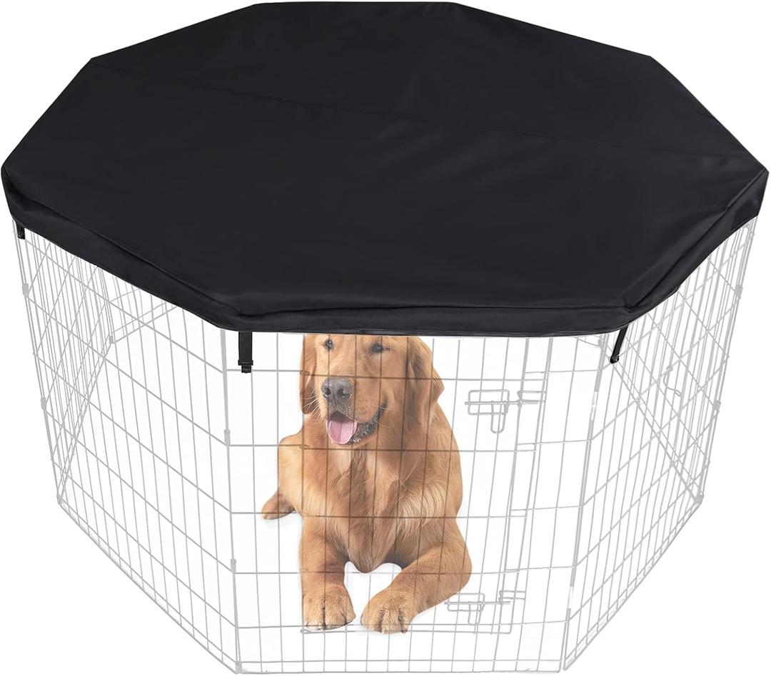 HiCaptain Pet Playpen Top Cover for Indoor and Outdoor Use - Escape-Proof and Sunshade Shield Protector Fits for 24 inches Wide 8 Panel Dog Crate Pen (Black)