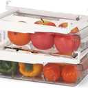 Fridge Drawer Organizers, Storage Bins, 2 Packs, Organizers with Handle, Partition Plates and Freezer Bins for Eggs, Fruits, Vegetables, Pull-Out Fridge Organizers