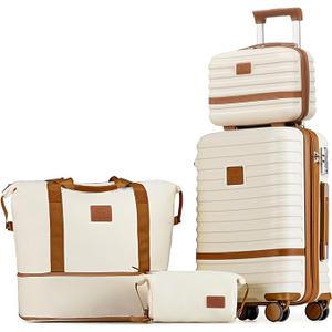 Joyway Luggage 2 Piece, PP Hardside Carry on Suitcase 20 Inch with Double Spinner Wheels, Lightweight Checked Luggage 24 Inch with TSA Lock, Beige Brown
