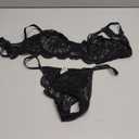 Lilosy Scallop Sexy Underwire Push Up Floral Lace Sheer Lingerie Set for Women See Through Bra and Panty 2 Piece Black Medium