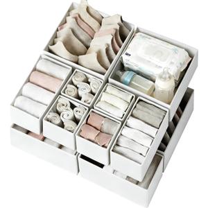 Criusia Drawer Organizer Clothes 12 Pack - Fabric Closet Organizers and Storage for Nursery Organization - Dresser Drawer Dividers for Baby Clothes/Socks/Underwear/Bras - College Dorm Room Essentials (White)