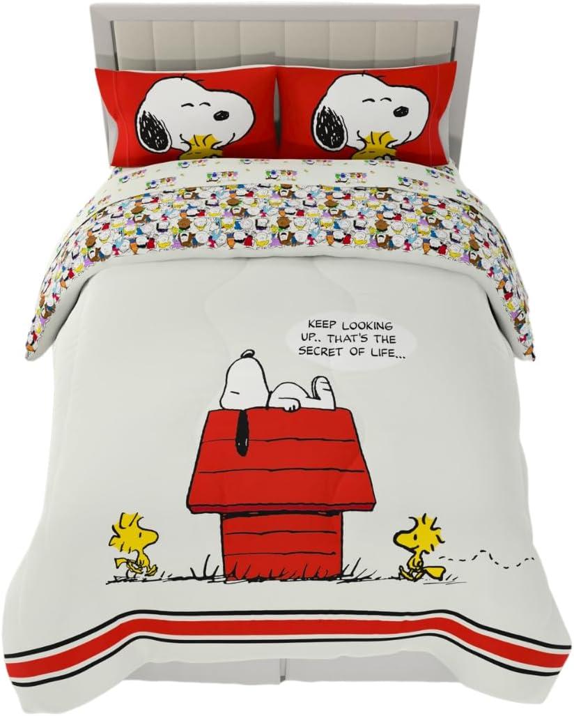 Peanuts Charlie Brown & Snoopy Classic Pals Super Soft Comforter and Sheet Set, 5 Piece Full Size, (Officially Licensed Product) Franco Collectibles