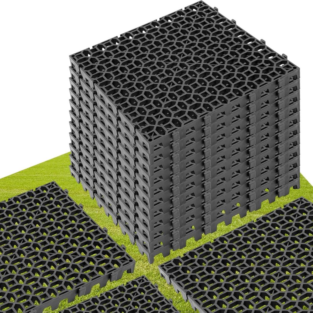 10 Pcs Interlocking Permeable Paver Grid Heavy Ground Protection Mats Drive on Lawn Grates Grid Parking Pavers 15.7 x 15.7 in, 6613 lb Load for Stone Grass Permeable