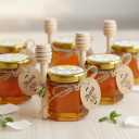 Adabocute Mini Honey Jars - Honey Pot With Honey Dipper, Bee Pendants, Jutes, Tags and Gold Organza Bags - Perfect For Baby Shower Favors, Party Favors and Wedding Favors, 40 Pack 1.5oz