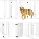 Metal Freestanding Dog Gates with Door for Outdoor Indoor,160'' Extra Wide 36'' Tall Free Standing Dog Gate for Doorways,Large Openings,Deck,Yard,Porch,Foldable Pet Fence (White,8 Panels)